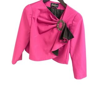 Luisa Spagnoli size 6 crop shiny fusia Blazer with Decorative Brooch EUC *